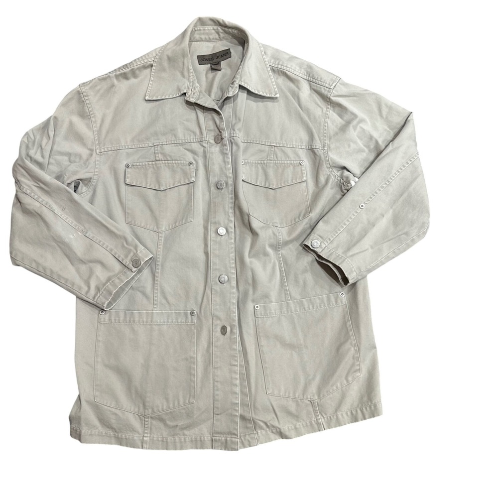 Jones Jeans Womens 1X Tan Khaki Cotton Twill Utility Safari Jacket Chore Coat